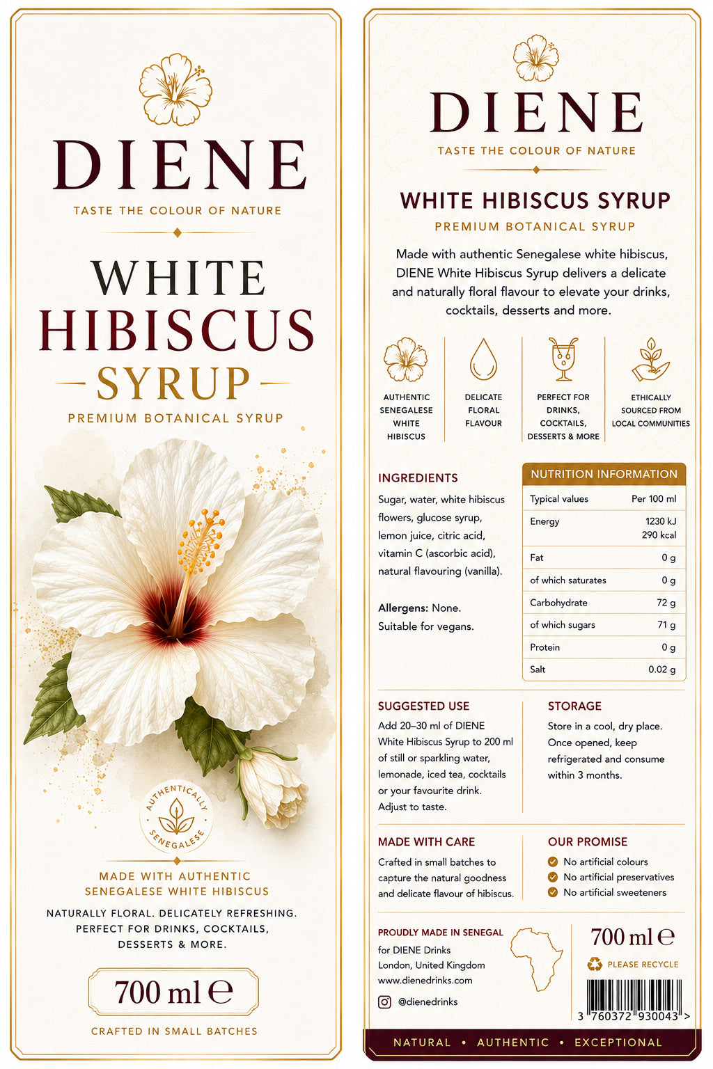 DIENE Premium White Hibiscus Syrup - 700 ml